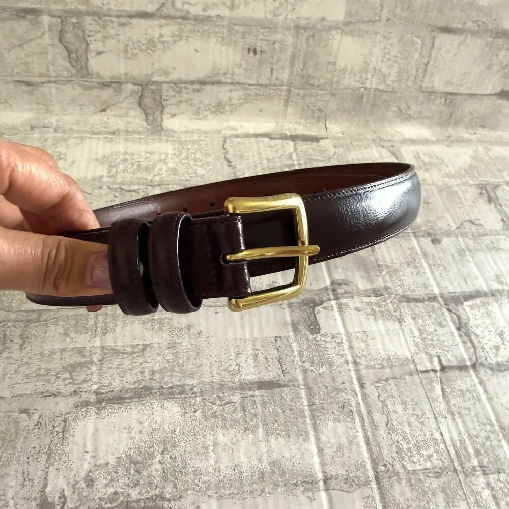 Farah Mens Brown Bonded Leather 42/105 Belt Gold Tone Buckle Heritage Workwear
